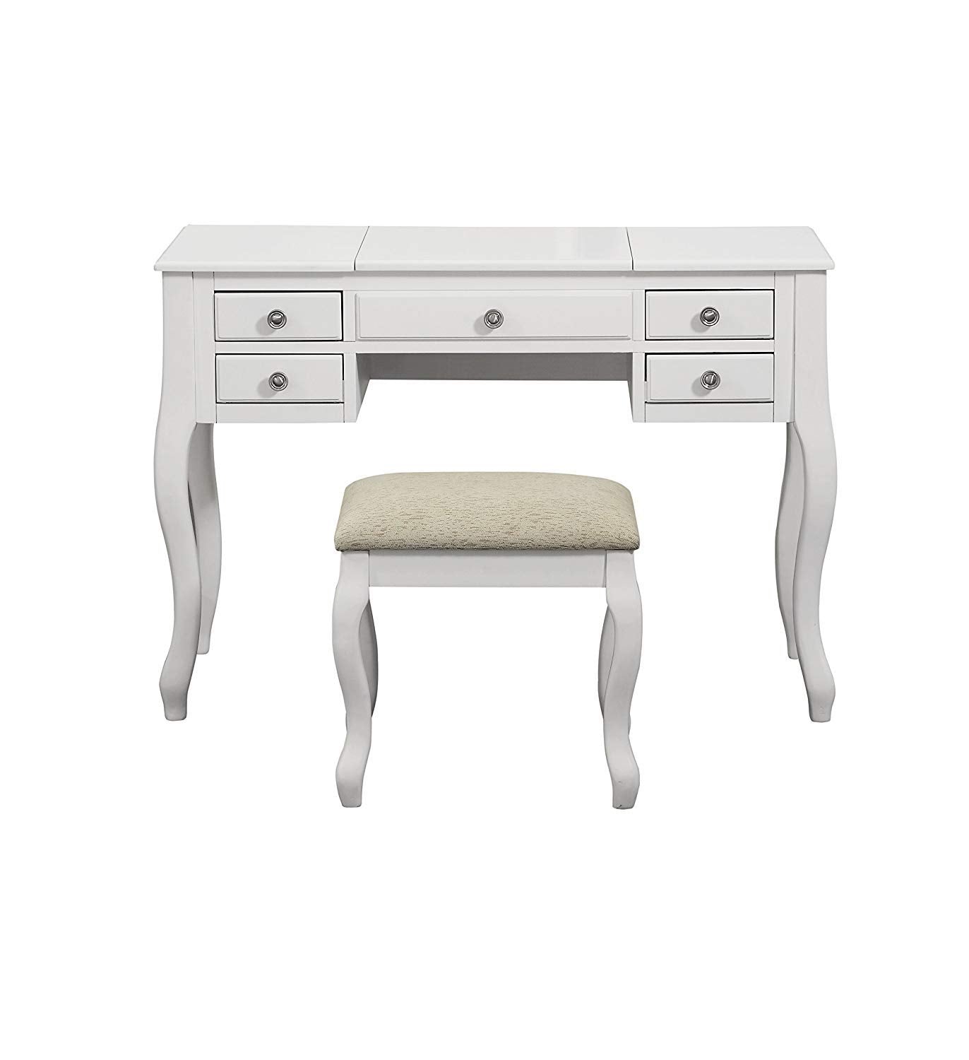 Benjara Benzara Cherub Vanity Set Featuring Stool And Mirror White,