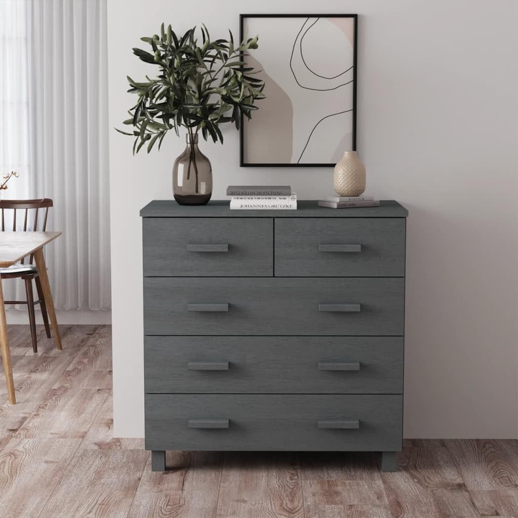 SKM Sideboard Dark Gray Sideboard with 5 Drawers for Livingroom and Bedroom and Diningroom 31.1"x15.7"x31.5" Solid Wood Pine