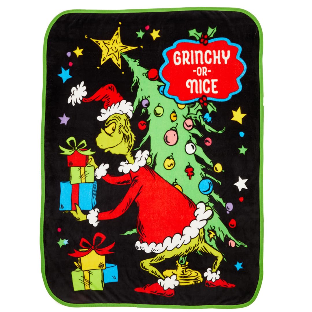 Franco Collectibles Dr. Seuss The Grinch Holiday Christmas Bedding Super Plush Cozy Throw, 46 In X 60 In, (Officially Licensed P