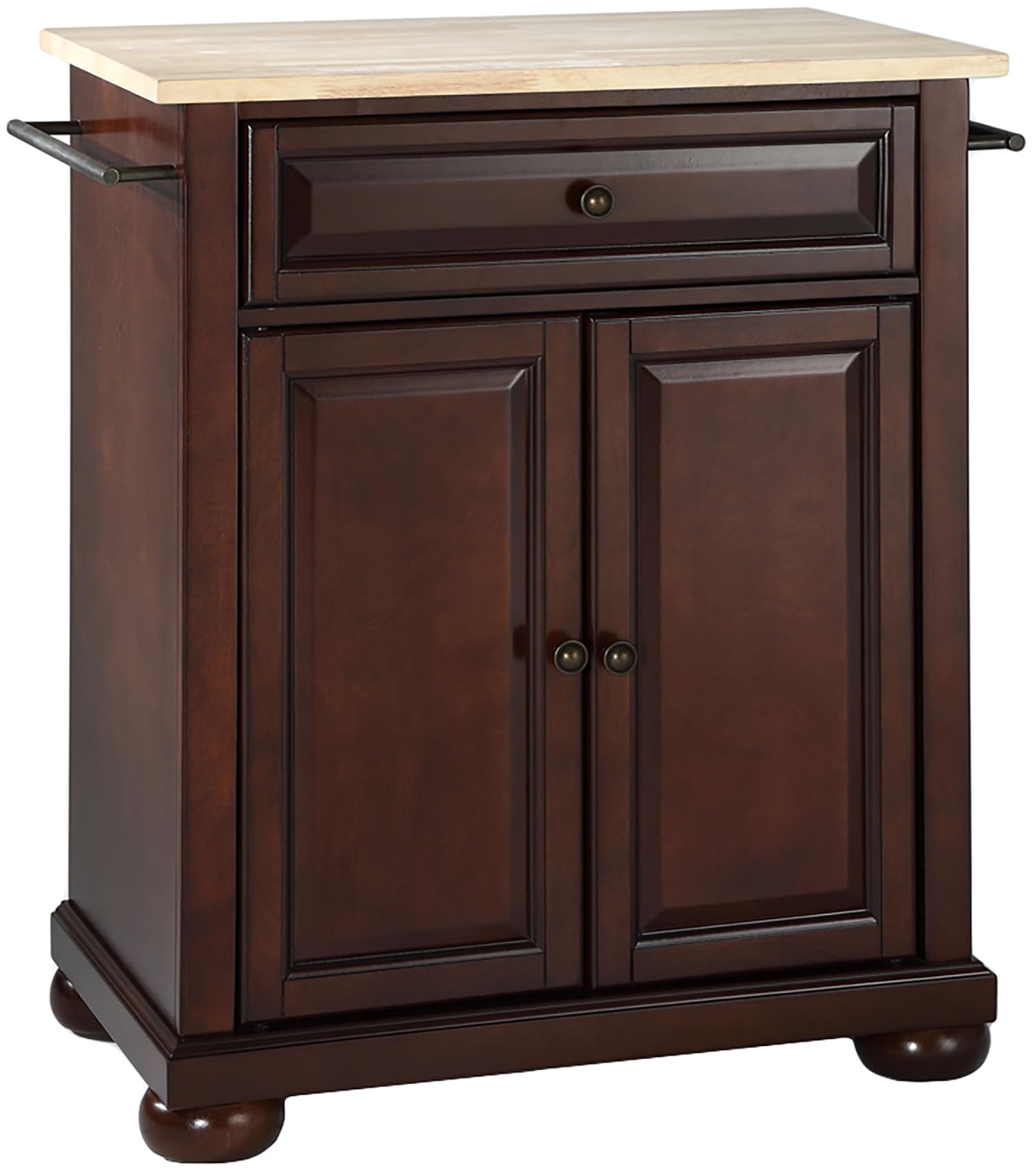 Crosley Furniture Alexandria Wood Top Small Portable Rolling Kitchen Island Storage Cart, Microwave Stand, Mahogany