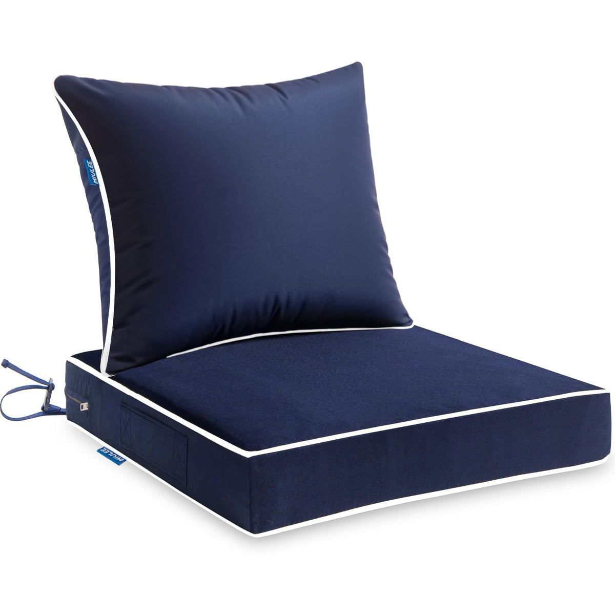 Miulee Outdoor Seat Cushion Set Navy Blue 24 X 24 X 4 Inch Waterproof & Fade Resistant Deep Seat And Back Patio Furniture Cushio