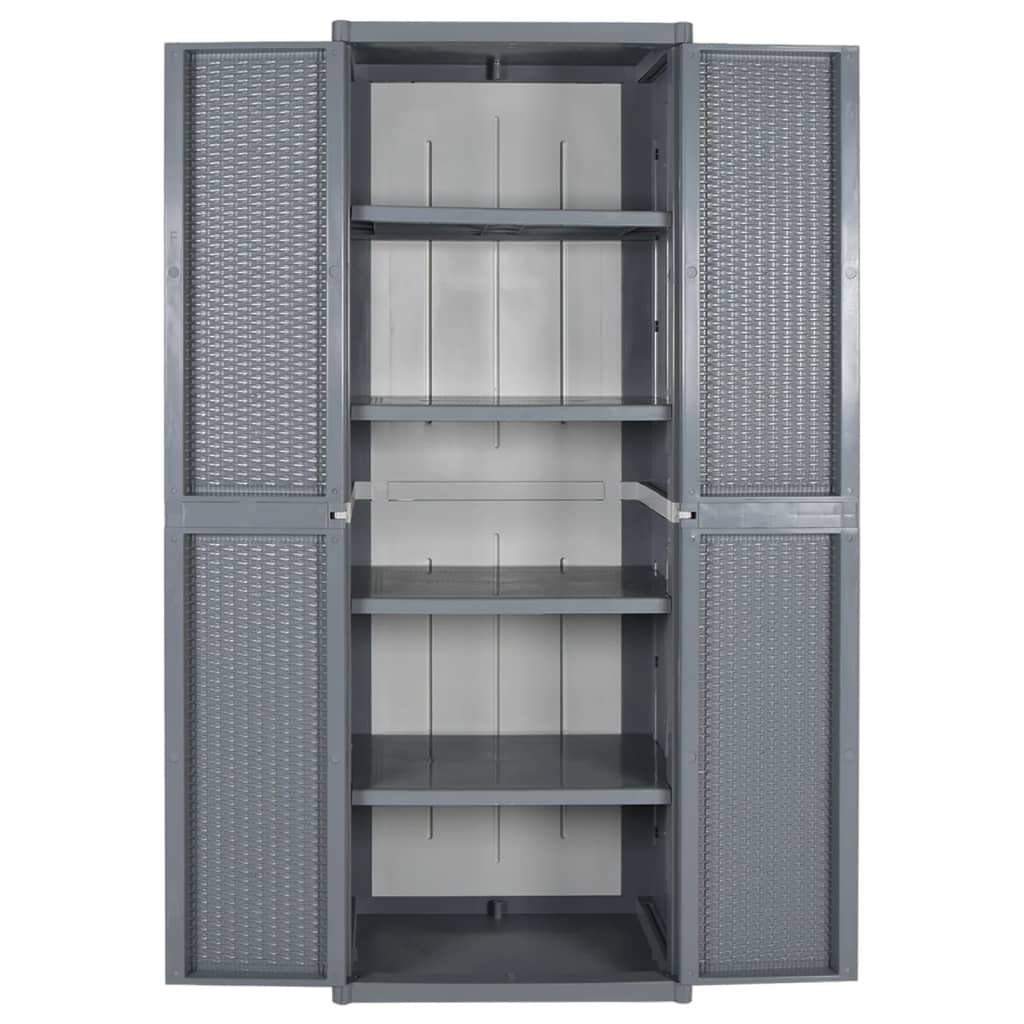vidaXL Gray Garden Storage Cabinet - 4 Shelves - Polypropylene Material - Cutting-Edge Design - Rattan Look - 25.6&quot;x17.7&quot;x67.7&quot; Size