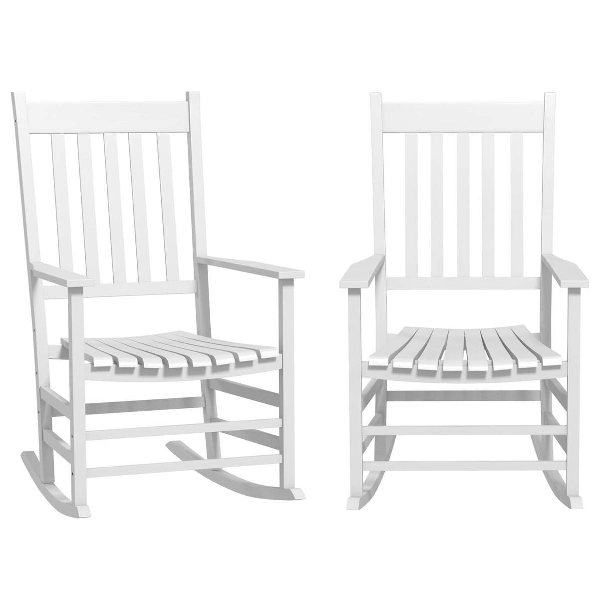 Outsunny Outdoor Rocking Chair Set Of 2, Patio Wooden Rocking Chair With Smooth Armrests, High Back For Garden, Balcony, Porch, Supports Up To 352 Lbs, White