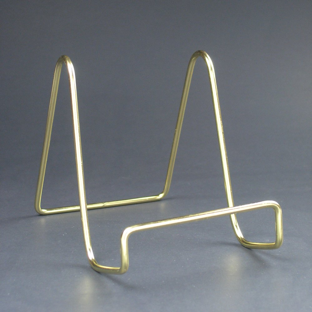 Banberry Designs Wire Easel Display Stand Plate Holders - Smooth Plated Brass Metal - 3'' H - Pack Of 6 Pcs