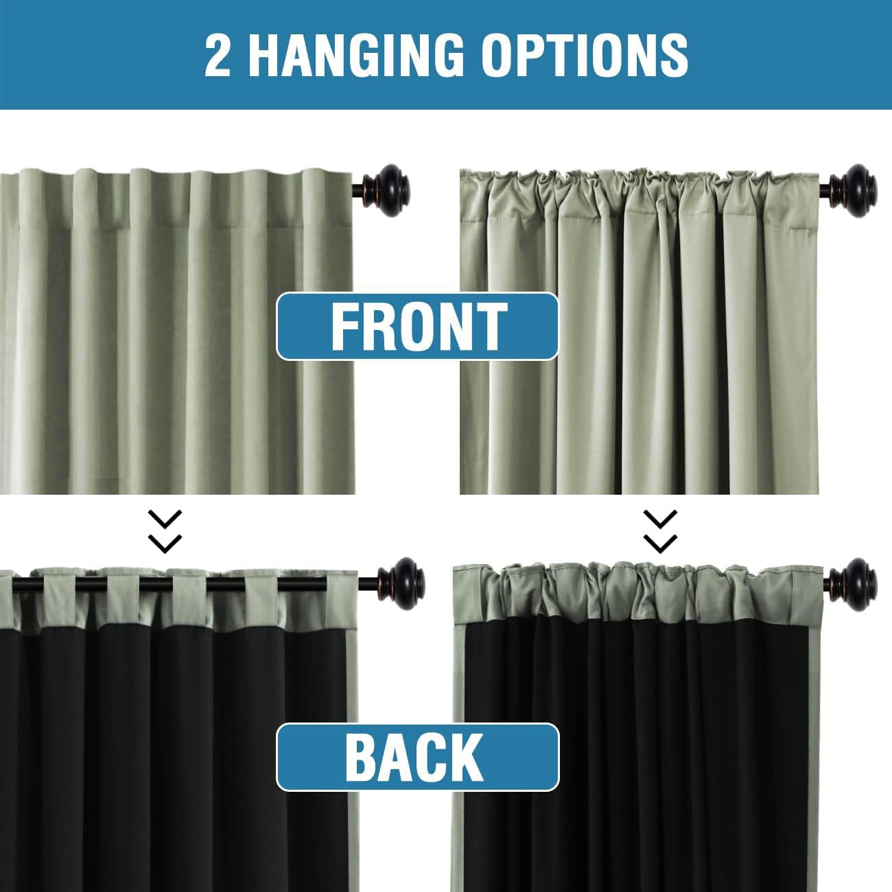 H.Versailtex 100% Blackout Curtains For Bedroom With Black Liner Full Room Darkening Curtain 63 Inch Long Thermal Insulated Back