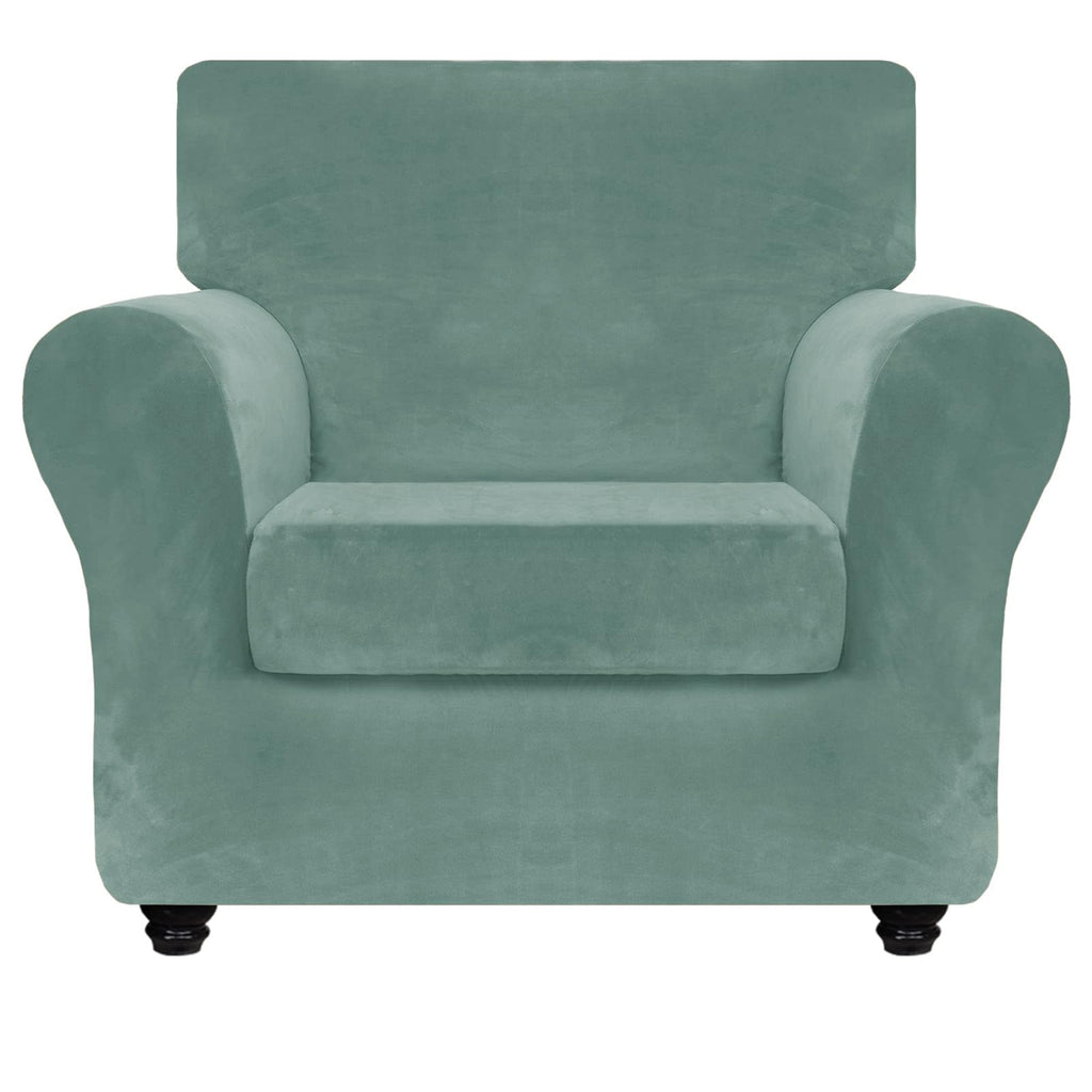 Znsayotx Luxury Velvet Chair Slipcovers With Arm 2 Piece Stretch Chair Covers For Living Room Thick Soft Armchair Slipcover Anti Slip Pet Friendly Furniture Protector (Pea Green),30'-47'(1 Cushion)