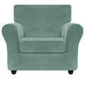 Znsayotx Luxury Velvet Chair Slipcovers With Arm 2 Piece Stretch Chair Covers For Living Room Thick Soft Armchair Slipcover Anti Slip Pet Friendly Furniture Protector (Pea Green),30'-47'(1 Cushion)