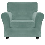 Znsayotx Luxury Velvet Chair Slipcovers With Arm 2 Piece Stretch Chair Covers For Living Room Thick Soft Armchair Slipcover Anti Slip Pet Friendly Furniture Protector (Pea Green),30'-47'(1 Cushion)