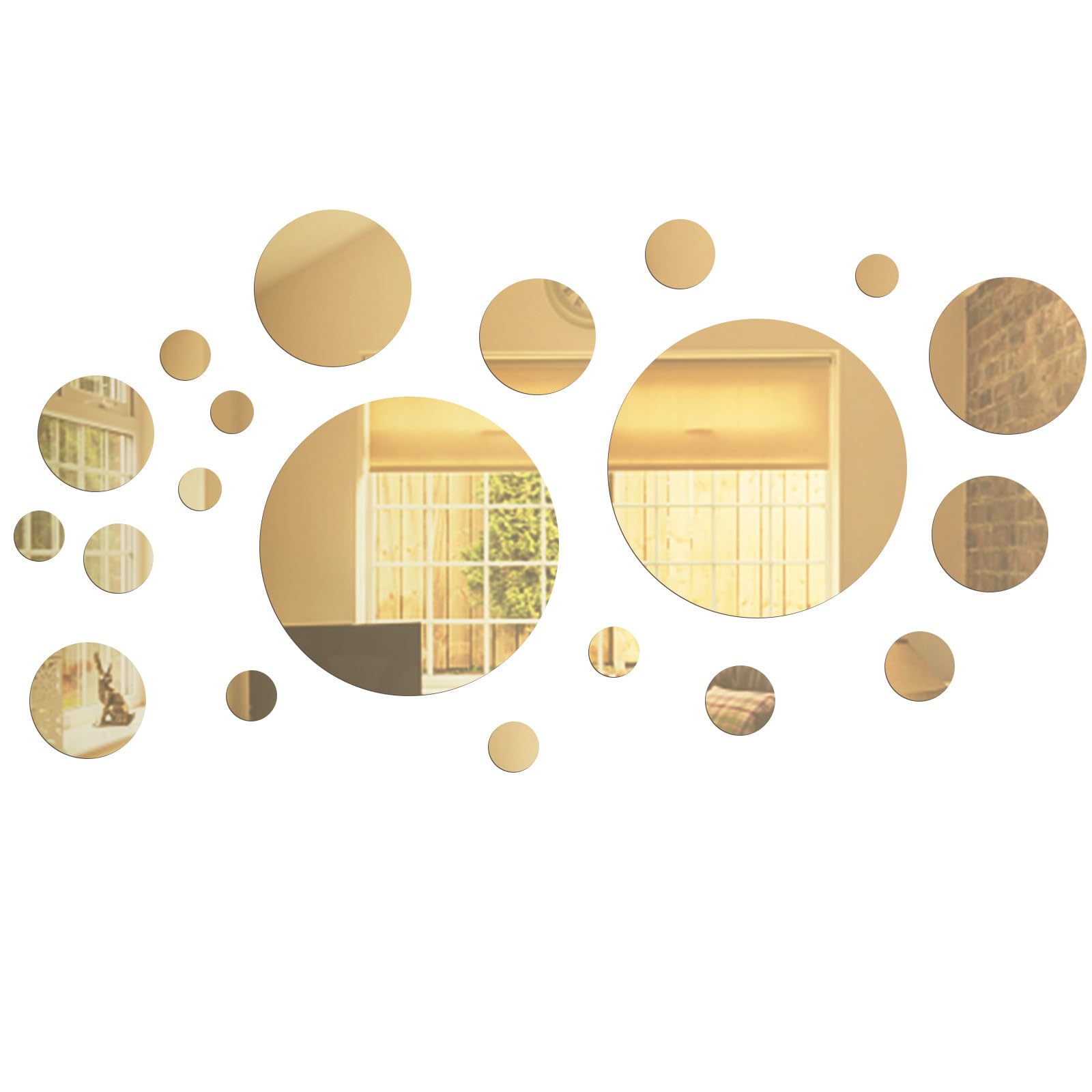 Shappy 32 Pcs Acrylic Mirror Wall Stickers Removable Round Wall Decal Circle Mirror Tiles for Home Bathroom Living Room Bedroom 