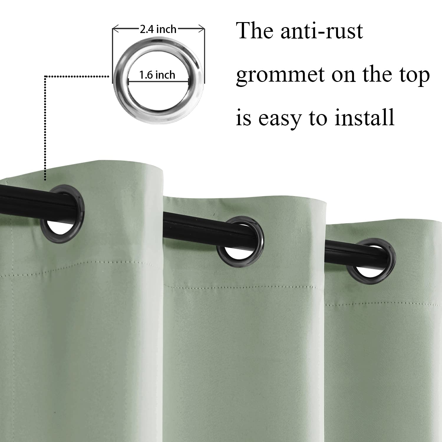Jiuzhen Light Green Blackout Curtains With Tiebacks-Thermal Insulated, Light Blocking And Noise Reducing Grommet Curtain Drapes For Bedroom And Living Room, Set Of 2 Curtain Panels, 52X84 Inch Length