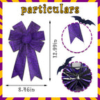 2Pcs Halloween Wreath Bows Halloween Decor Bows Purple Spider Web Strips Burlap Linen Bows For Wreath, Halloween Fabric Ribbon B