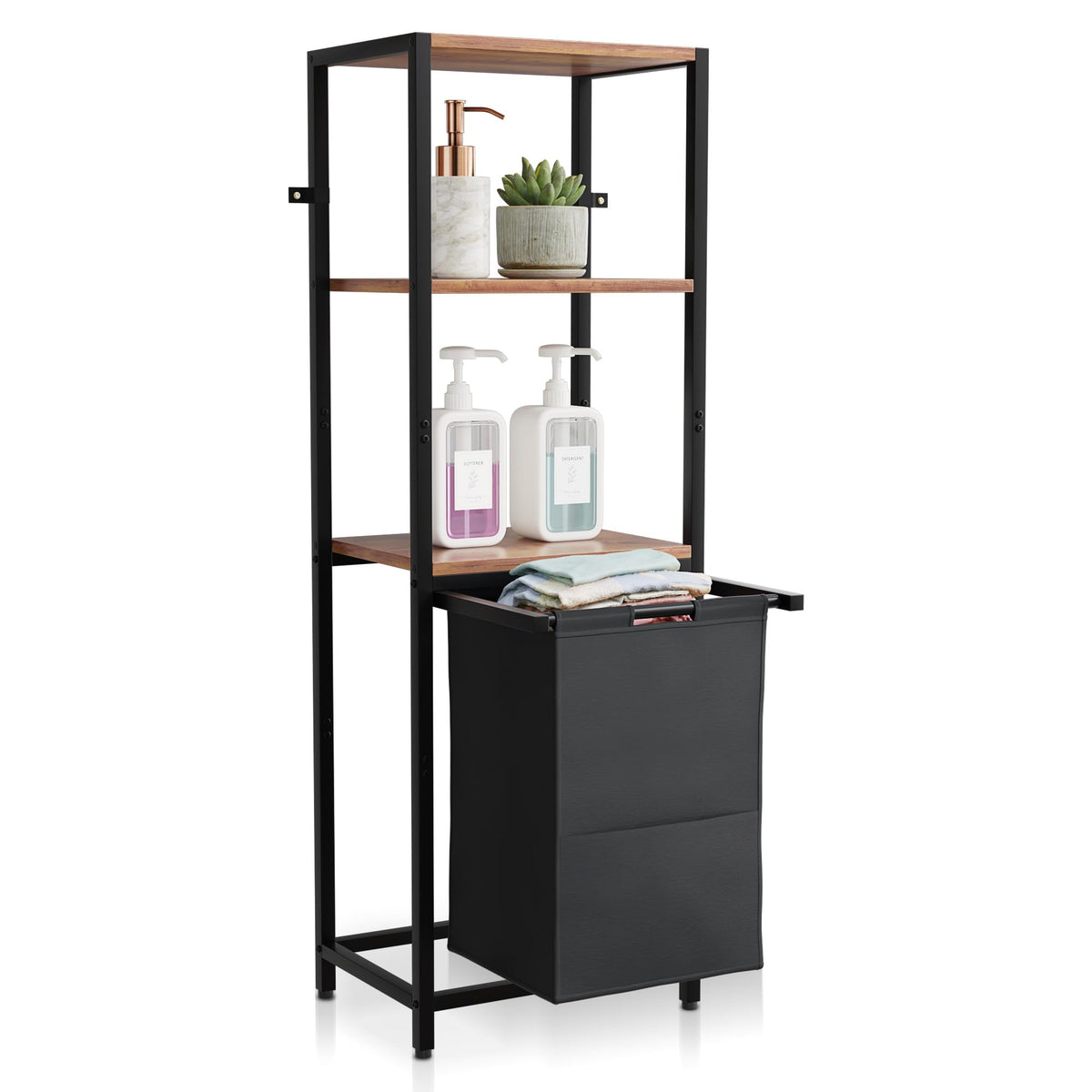 TIDY SAVVY TiltOut Laundry Hamper with Shelf  3 Tier Laundry Organizer with Waterproof Fabric Bin | Freestanding Storage Cabin
