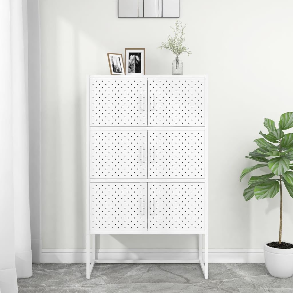 vidaXL Steel Highboard, White - Adjustable, 6-Door Storage Cabinet with a Stable Top for Decor Display, for Books, Magazines & Essentials, 31.5&quot;x13.8&quot;x53.1&quot;