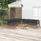 vidaXL 11-Piece Outdoor Patio Lounge Set with Dark Gray Cushions, Bamboo Material, Includes Modular Sofas, Footstool, Table, Farmhouse Style for Garden and Balcony