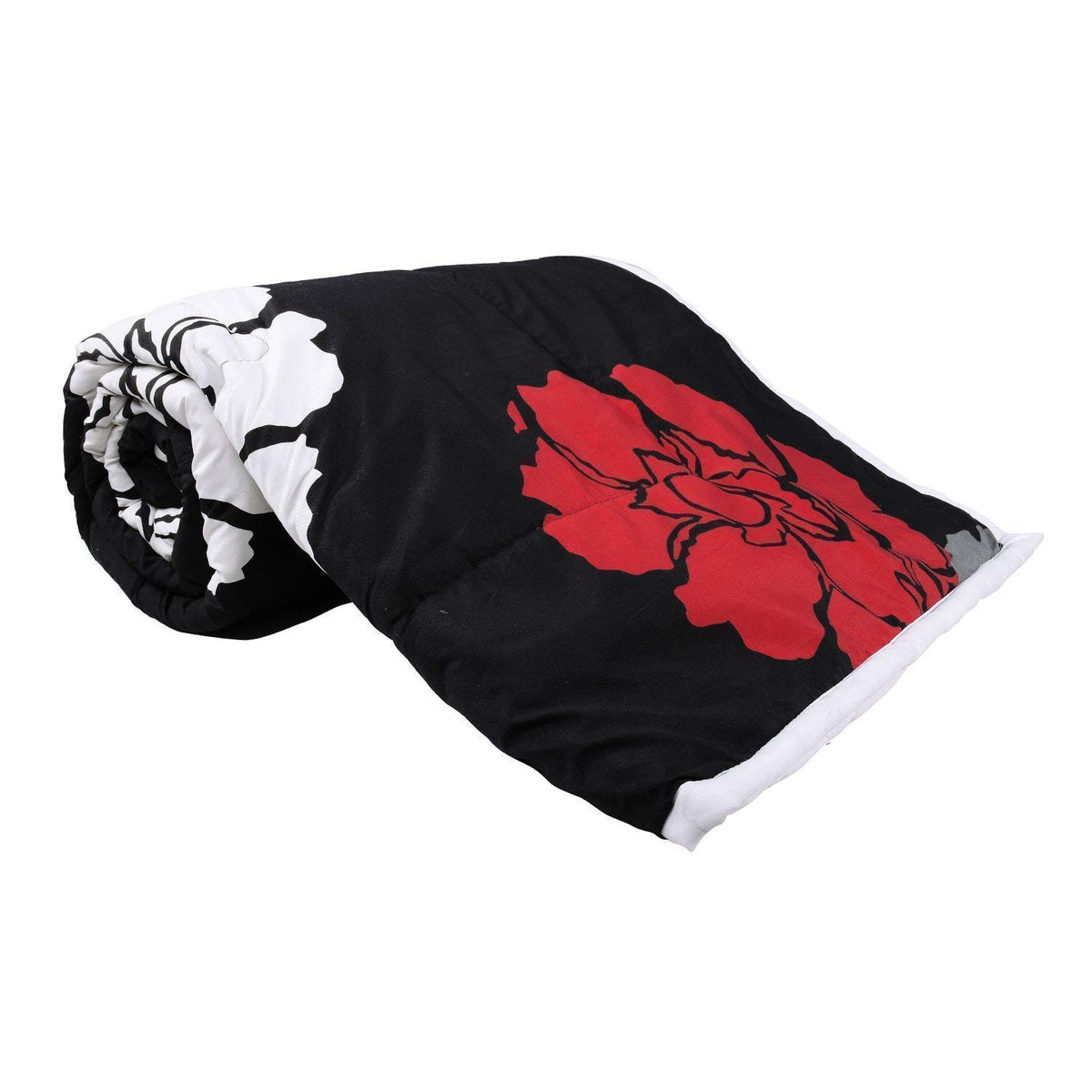 WONDERLOOK Single Bed Ac Blanket Dohar/Quilt Flowers, Size 54X84 Inches  Multi Color (Black & red)