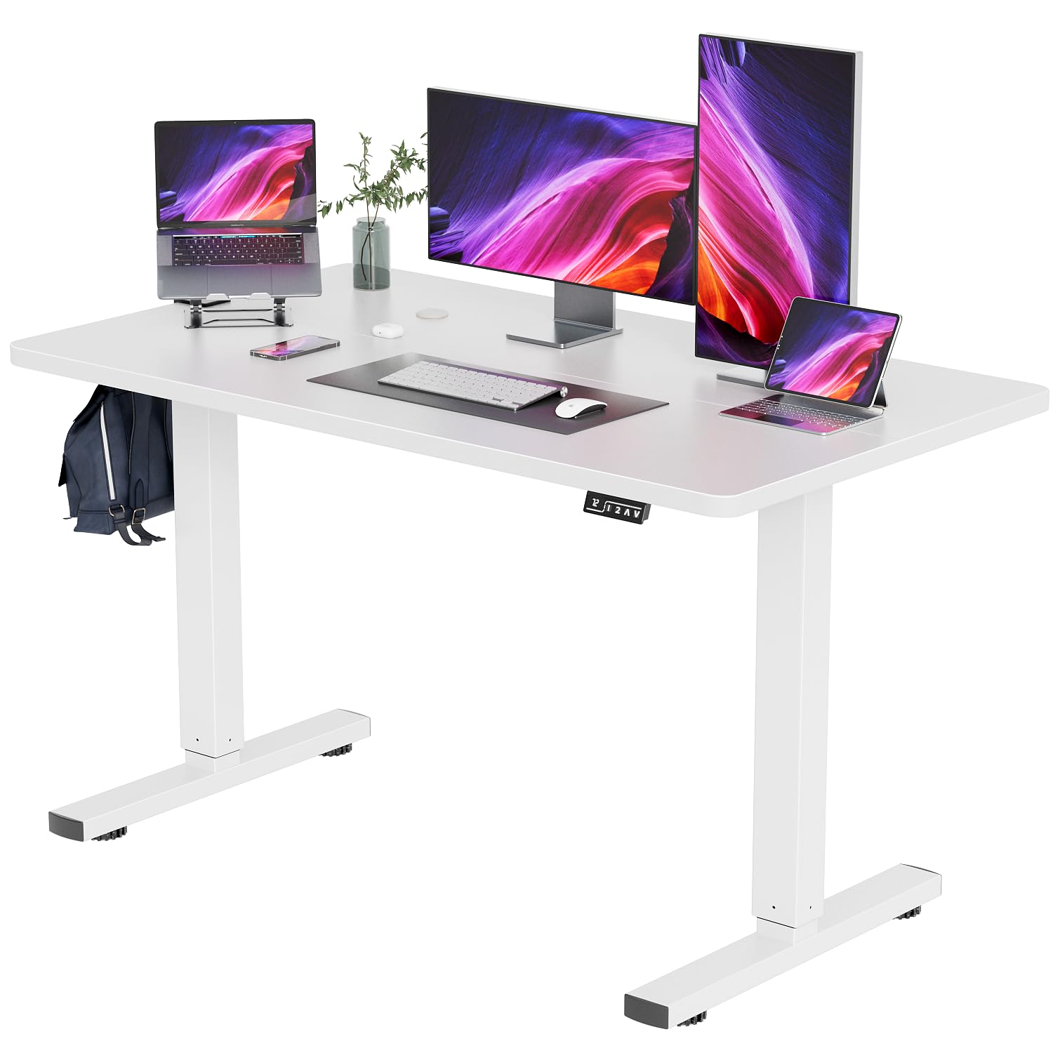 YESHOMY Height Adjustable Electric Standing Desk 55 inch Computer Table, Home Office Workstation, 55in, White Leg/White Top