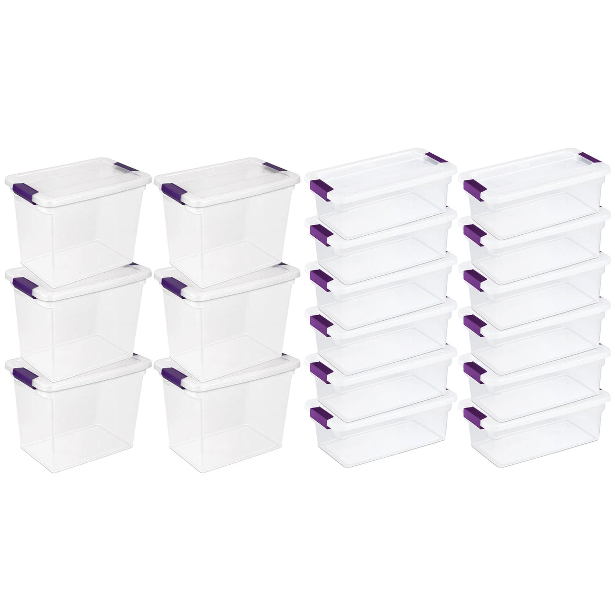 Sterilite 6 Pack of 27 Quart Container Totes and 12 Pack of 6 Quart Container Totes Stackable Plastic Storage Bins for Home Orga