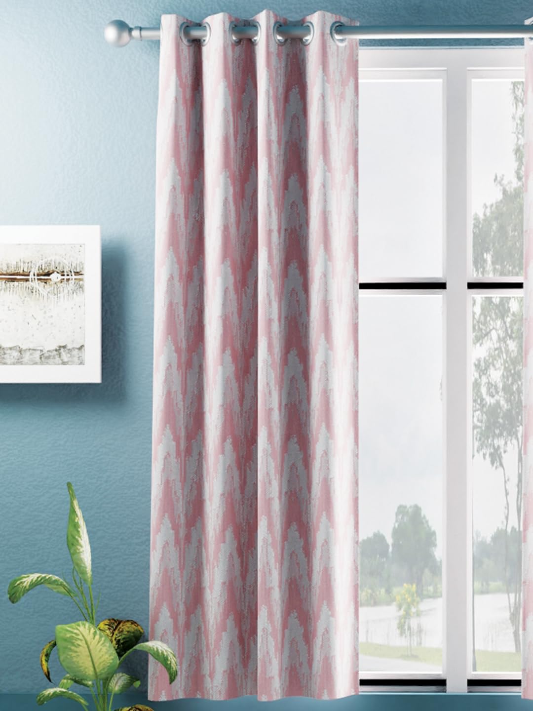 BIANCA Jacquard Blackout Eyelet Curtain 1pc 5 Feet (dromanio) | 300GSM | Window OrnamentalPink