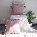 Hoplee Decorative 16X16 Pillow Covers Red And White Tricking Stripe Throw Pillow Covers Farmhouse Pillow Covers With Poms 16X16