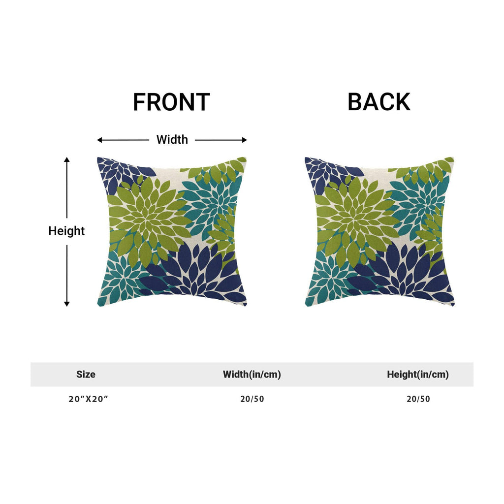 Cxmeifly Navy Blue Sage Green Teal Pillow Covers 20X20 Inch Set Of 2 Dahlia Floral Decor Throw Pillows Summer Modern Geometry Fl