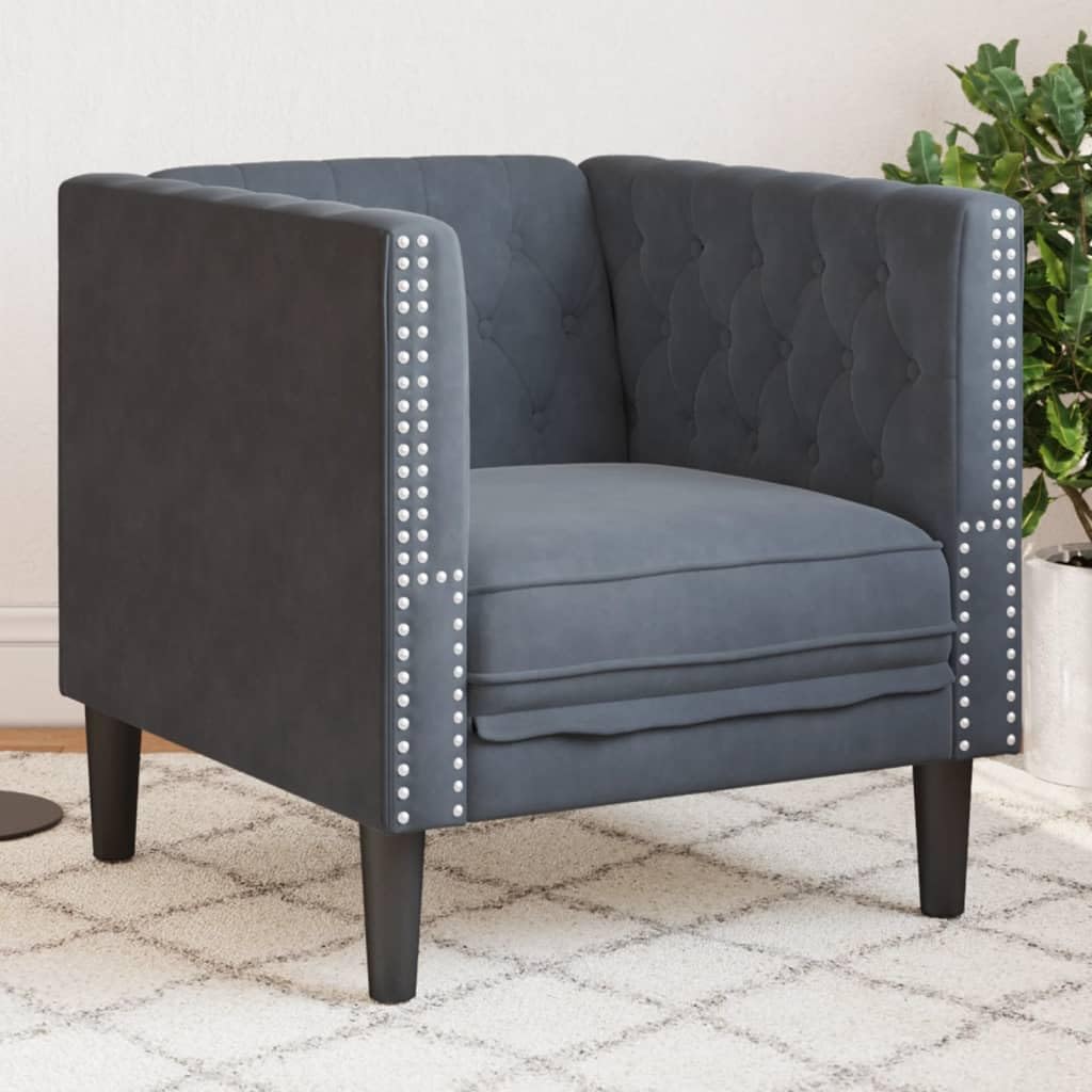 Chesterfield Sofa Chair Dark Grey Velvet vidaXL - 1-Seater, Button-Tufted, Thickly Padded, Solid Wood Frame