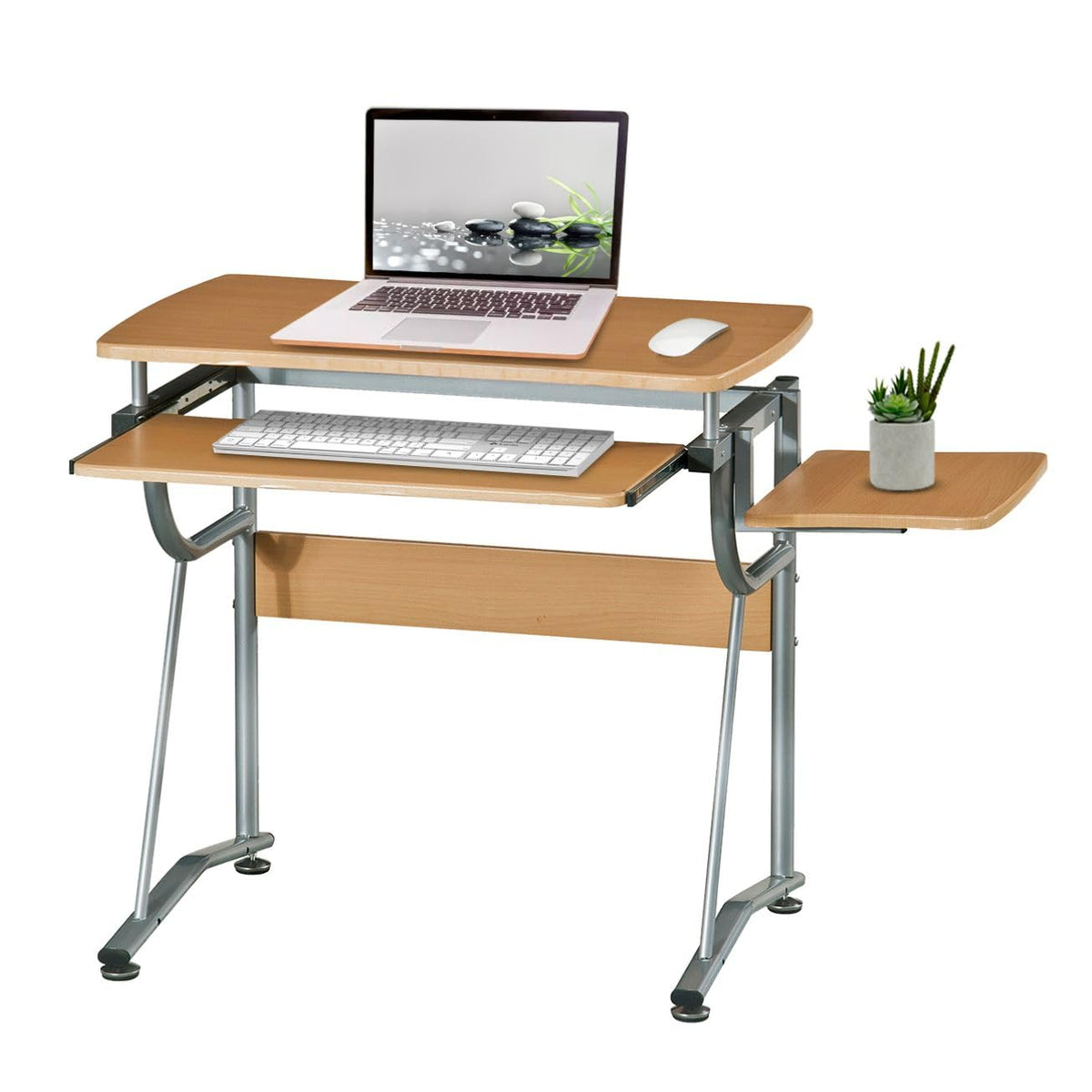 Techni Mobili Compact Computer Desk With Side Shelf And Keyboard Panel, Cherry, 43&quot; x 19.5&quot; x 30&quot;