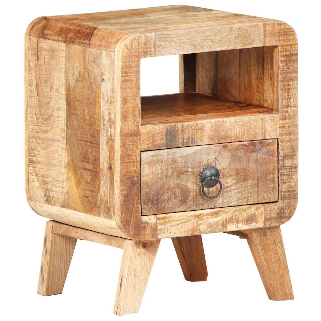 vidaXL Rough Mango Wood Bedside Cabinet - Unique Vintage Style Drawer Nightstand with Sturdy Top - Multipurpose Telephone Stand & Storage Unit for Bedroom