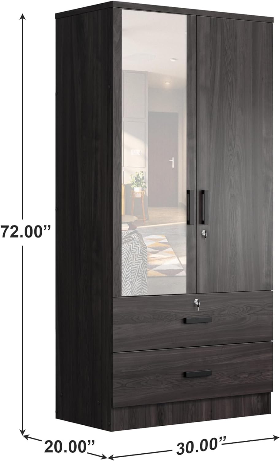 Woodpeckers Furniture And Mattress Mirrored Wardrobe with Drawers (Tobacco)