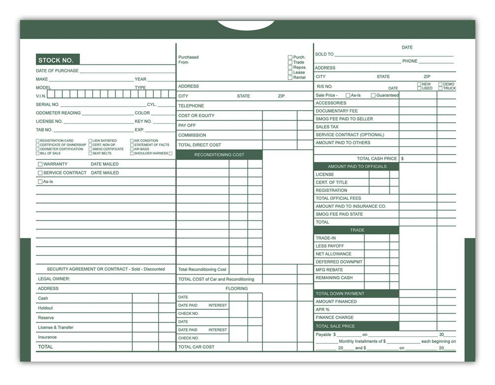 Printed Color Top Detailed Deal Jackets (100 Per Pack) - Vehicle Dealer Envelopes (Green)