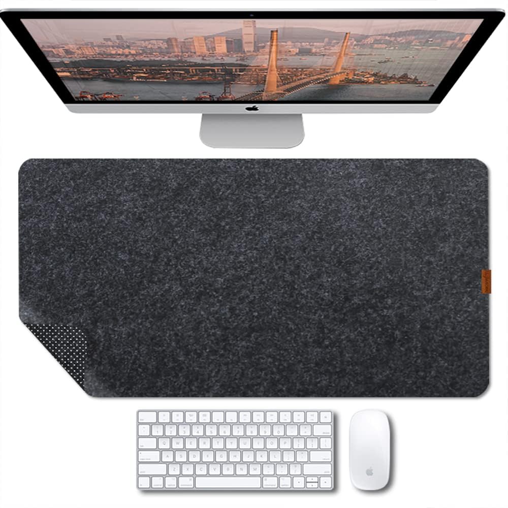Felt Desk Mat,Non-Slip Mouse Pad, 35.4'X15.7' Office Supplies Desk Protector, Desk Accessories For Home And Office (Black)