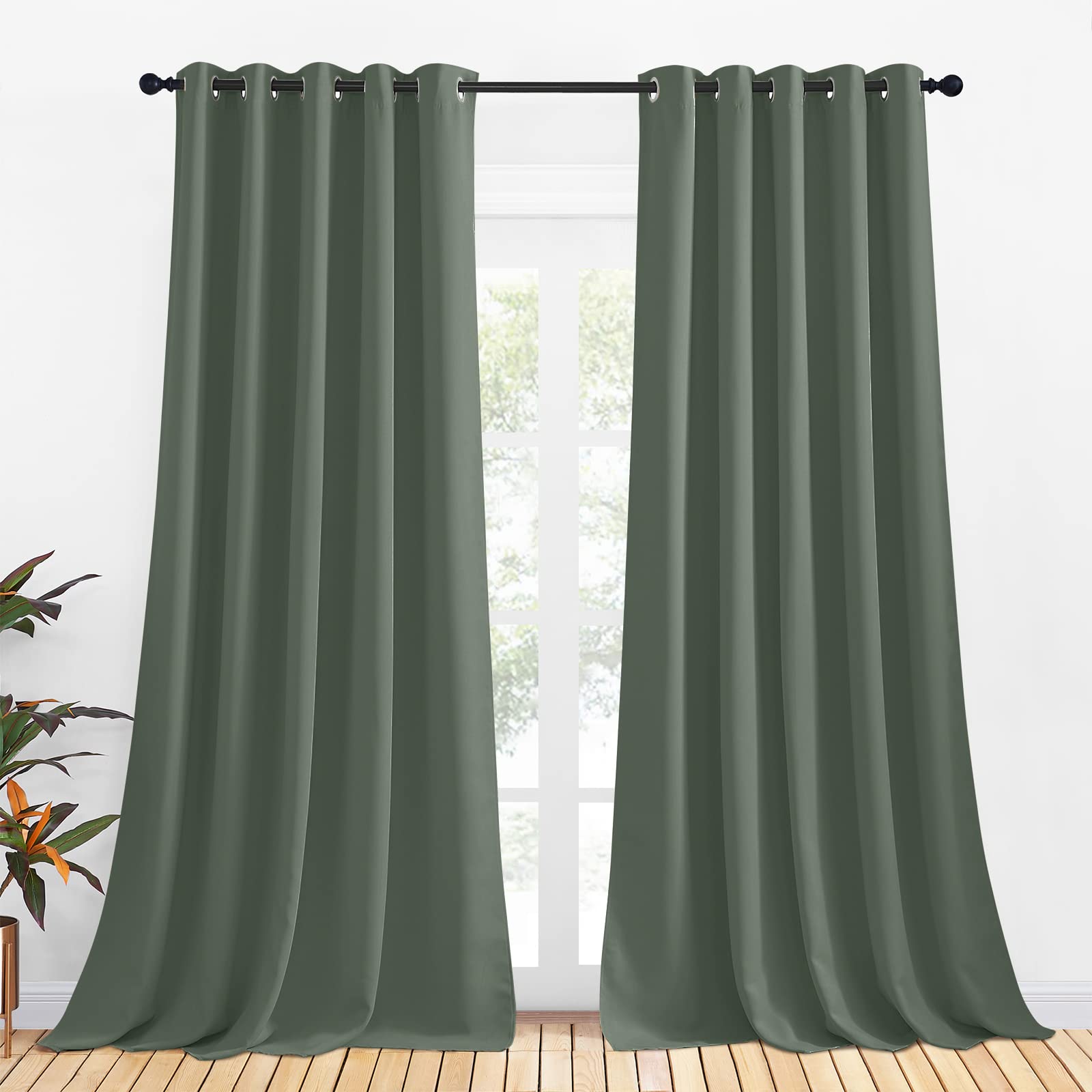 Nicetown Room Darkening Draperies Window Curtain Panels, Dark Mallard, 2 Panels, W70 X L95 -Inch, Thermal Insulated Grommet Room