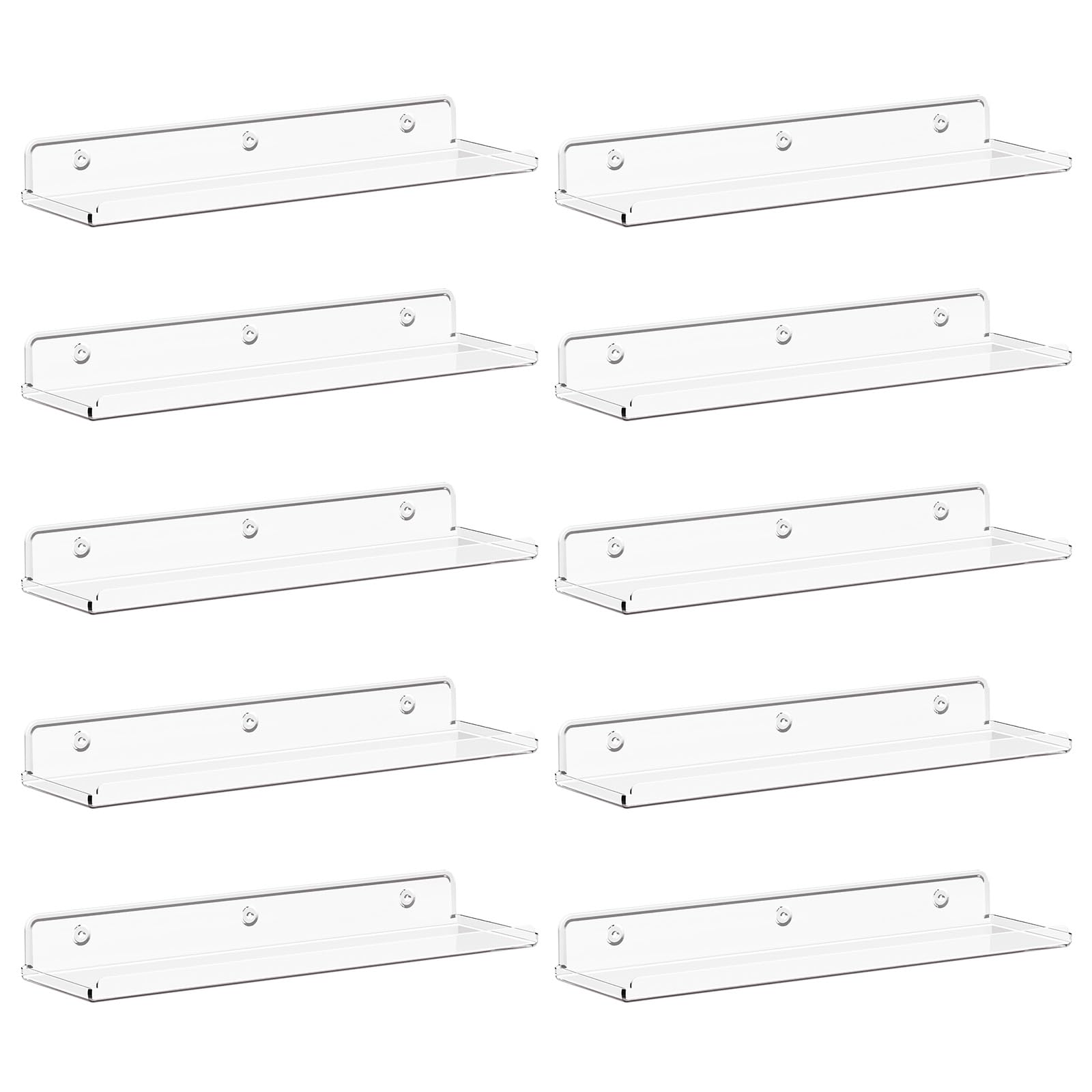 Lifewit Floating Shelves For Wall, 10 Pack Clear Acrylic Shelf 15' Room Decor For Bookcase/Vinyl Record Display/Photo/Picture In Bedroom, Living Room, Bathroom, Kitchen Storage And Organization