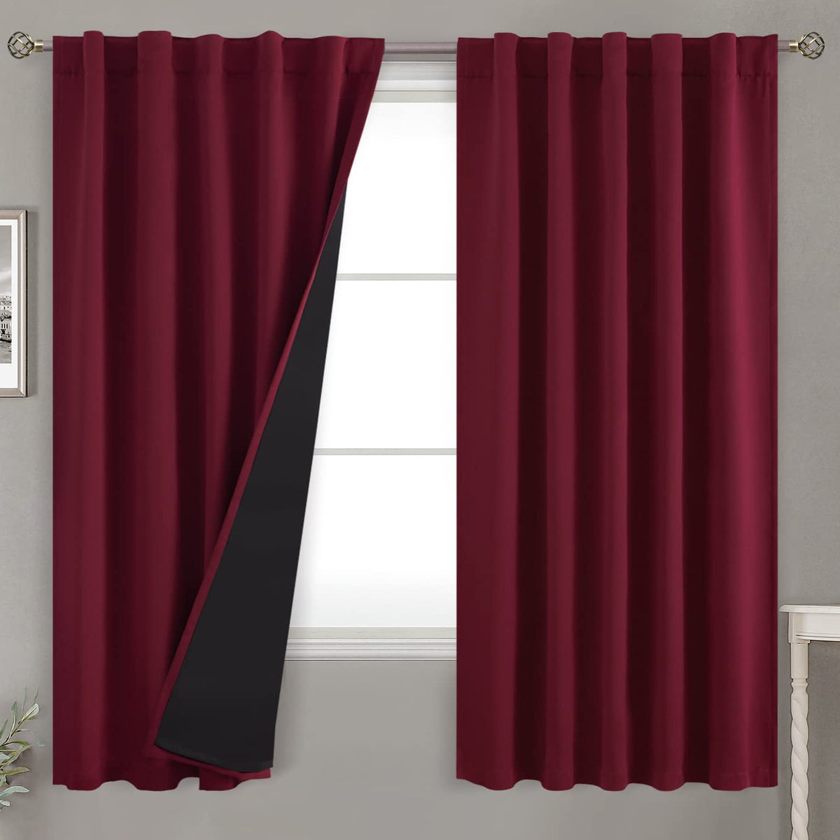 Bgment Full Blackout Curtains With Insulated Lining Curtains 63 Inches Long,Rod Pocket And Back Tab Double Layer Room Darkening