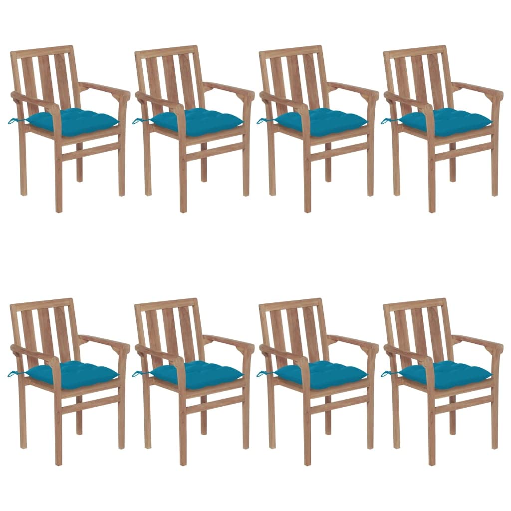 vidaXL Solid Teak Wood Stackable Patio Chairs with Cushions - Thumbnail 2