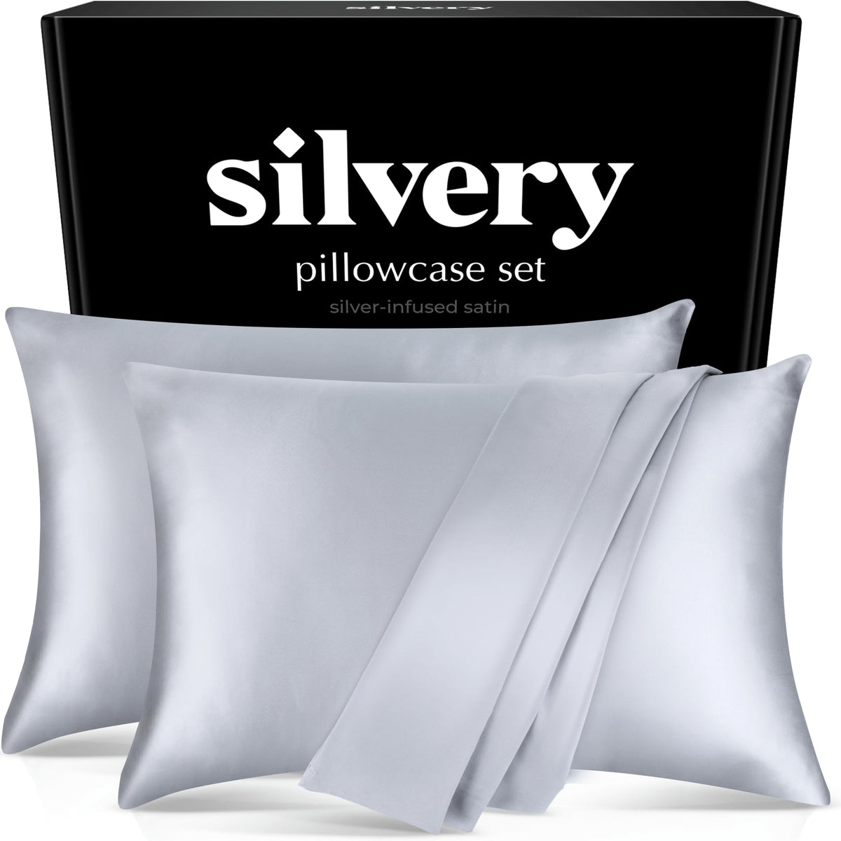 Silver Infused Satin Pillowcases Set - 2 Pack Silky Soft Cooling Pillow Cases With Self-Cleaning Silvery Technology For Hygienic