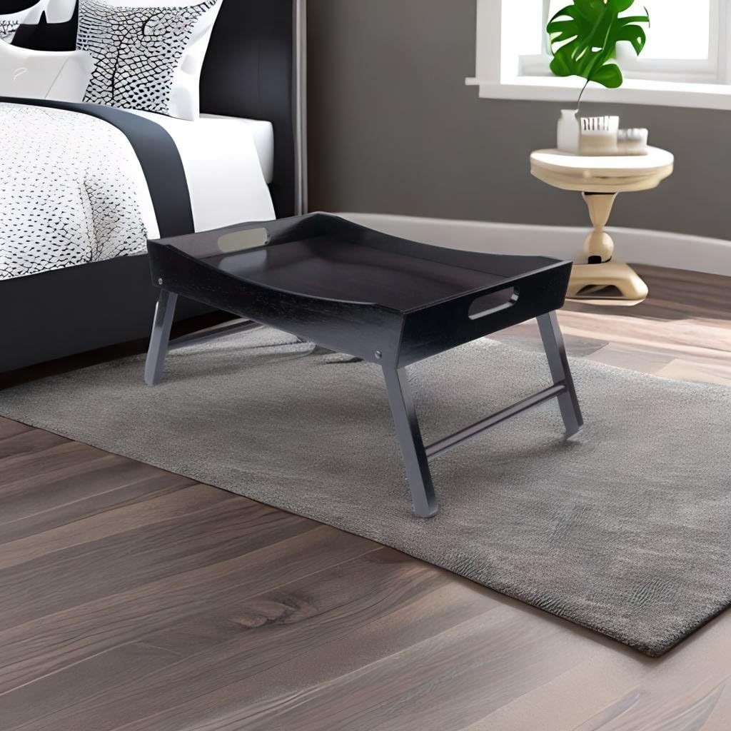 Ergode Elegant Wood Bed Tray - Foldable Legs, Dark Espresso Finish, Curved Sides