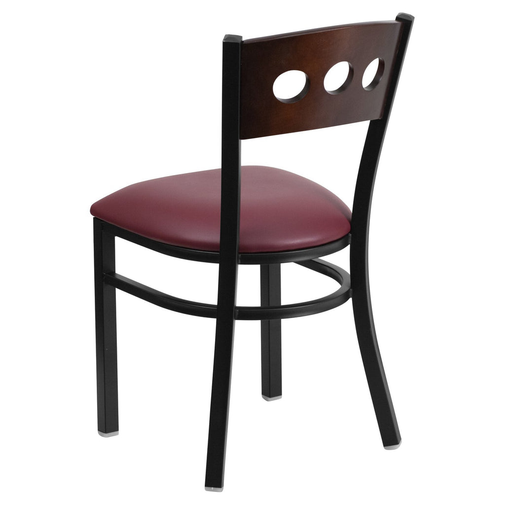 Flash Furniture HERCULES Series Black 3 Circle Back Metal Restaurant Chair - Walnut Wood Back, Burgundy Vinyl Seat