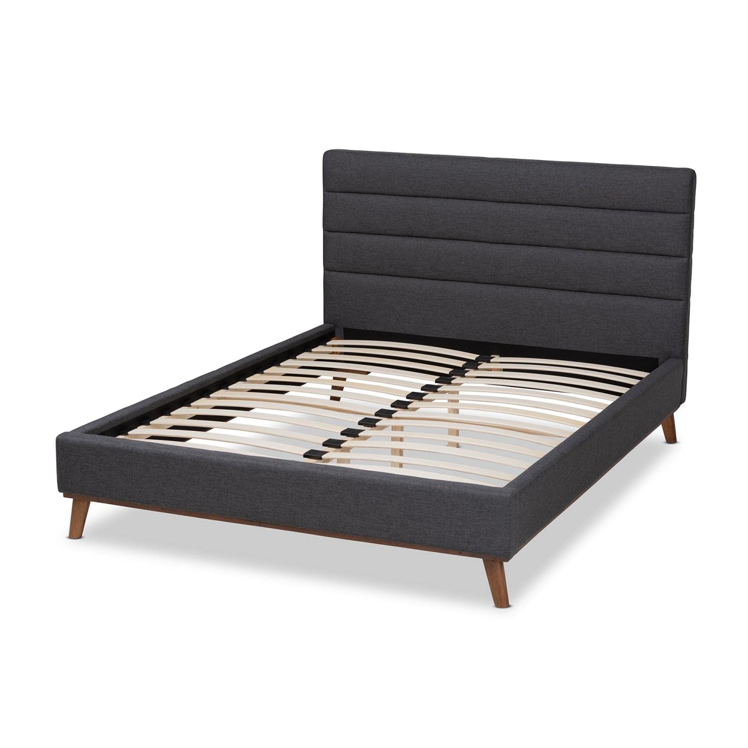 Baxton Studio Erlend Mid-Century Modern Dark Grey Fabric Upholstered Queen Size Platform Bed