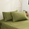 Simple&Opulence 100% Belgian Linen Pillowcase Embroidered-Set Of 2, Queen(Standard) Size(20''X30''), Stone Washed Solid Color-Soft And Durable, Olive Green