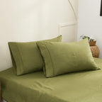 Simple&Opulence 100% Belgian Linen Pillowcase Embroidered-Set Of 2, Queen(Standard) Size(20''X30''), Stone Washed Solid Color-Soft And Durable, Olive Green