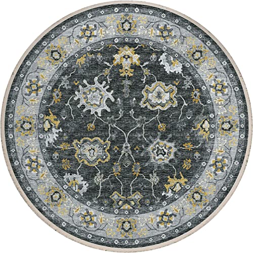 Marbella Mb6 Black Traditional Rug Round 4' X 4'