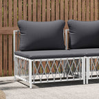 vidaXL Patio Middle Sofa in White Woven Fabric – Durable Outdoor Seat with Cushions, Modular, Flexible Design and Powder-Coated Steel Frame.
