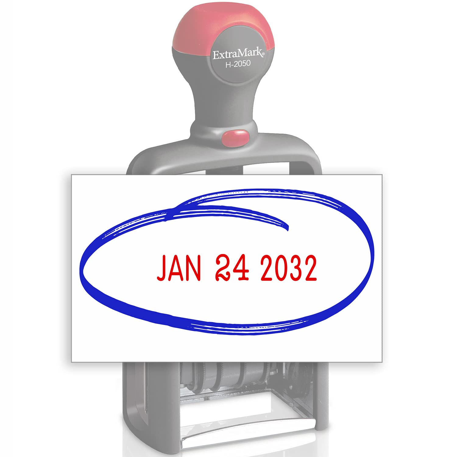 Heavy Duty Office Date Stamp - Brush Stroke Design - Self Inking Dater - Blue/Red Ink Color