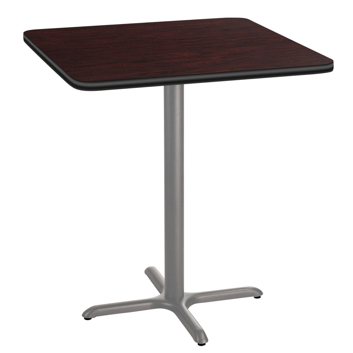 National Public Seating NPS 36&quot; Square X Base, 42&quot; Height, Particleboard Core/T-Mold, Mahogany Top, Grey Frame