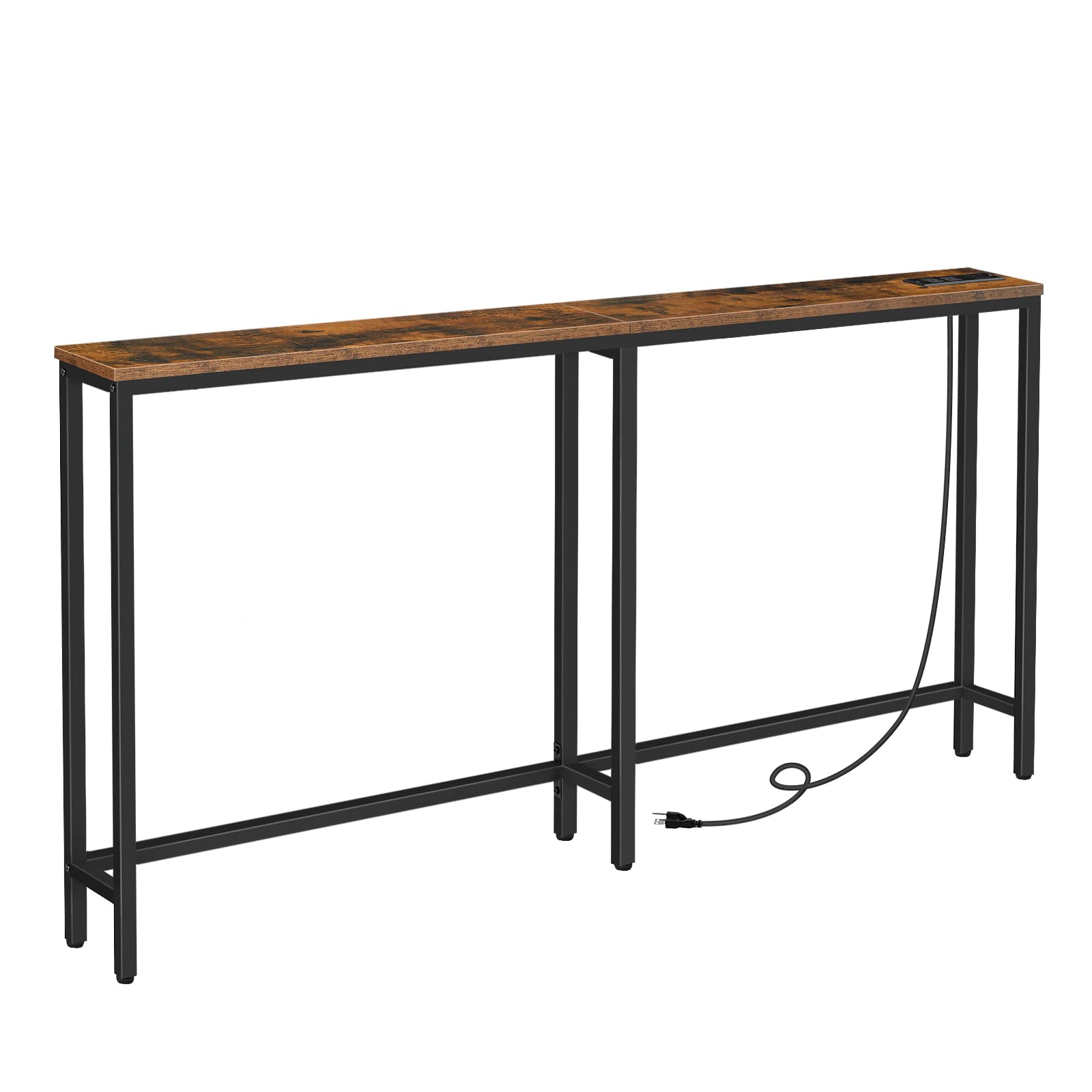 HOOBRO 5.9'' Skinny Console Table with Charging Station, 63'' Narrow Console Table with Power Outlets, Long and Thin Sofa Table,