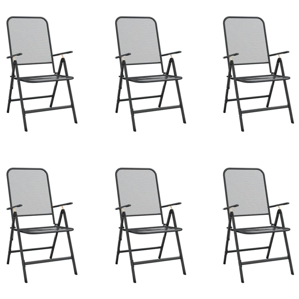 vidaXL Garden Dining Set 7 Piece, Table and Chairs for Patio Terrace, Outdoor Dining Set for 6, Armchair, Industrial Style, Anthracite Metal Mesh