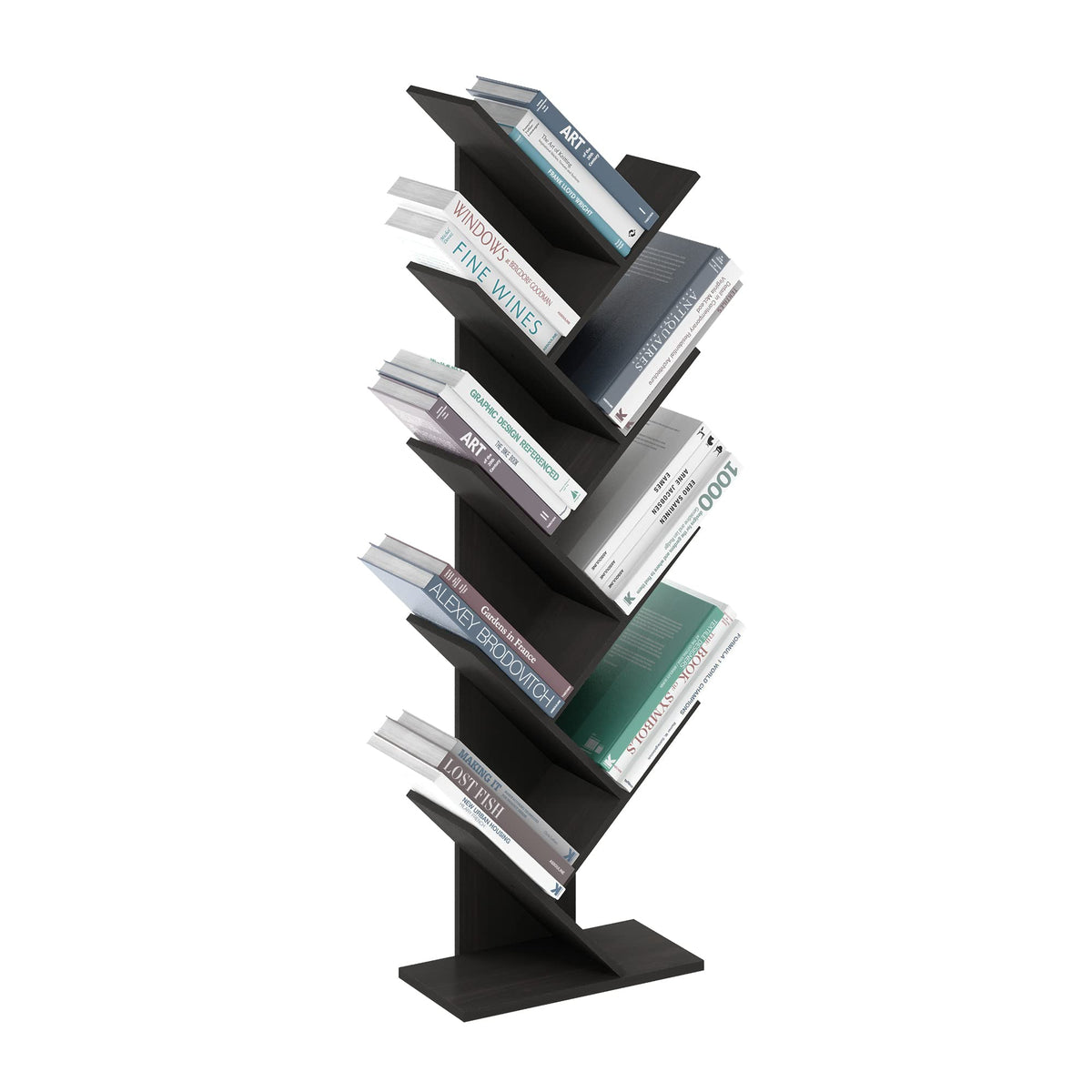 Furinno Bookshelf 9-Tier Floor Standing Tree Bookcase, Espresso