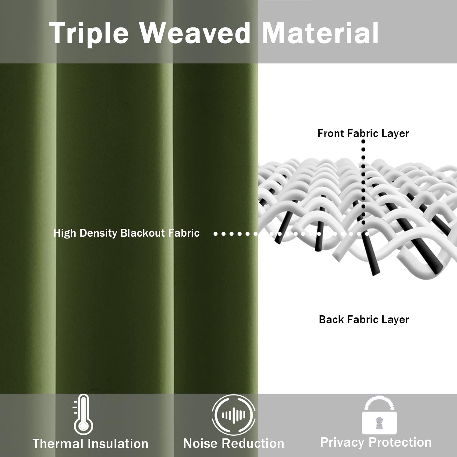 Jiuzhen Olive Green Blackout Curtains For Bedroom - Light Blocking And Noise Reducing Grommet Curtains For Living Room Darkening Curtains, Set Of 2 Window Curtain Panels, 52 X 63 Inch Length