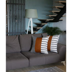 HomeRoots Set of 2 Black and White Stripe and Brown Faux Leather Pillow Covers