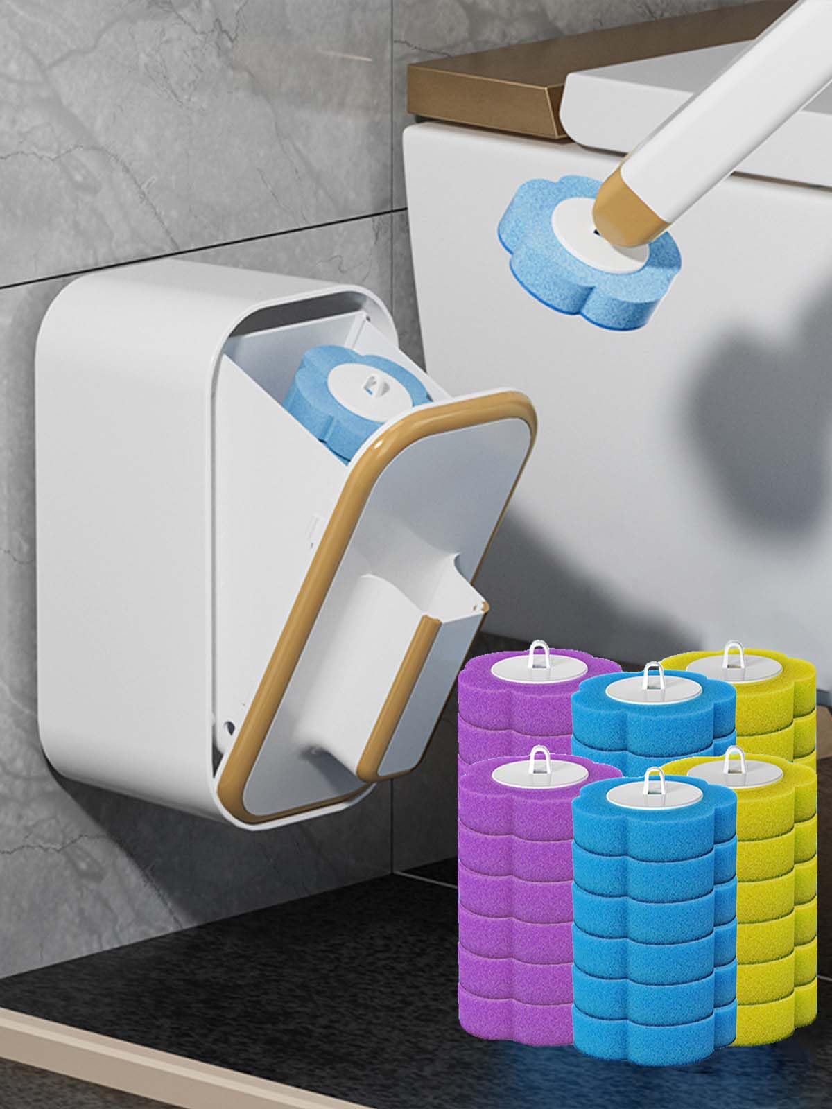 Tongpeil Disposable Toilet Brush with 36 Refills,Toilet Bowl Cleaner,Toilet Cleaning Supplies,Wall Mounted Toilet Wand Brush Kit